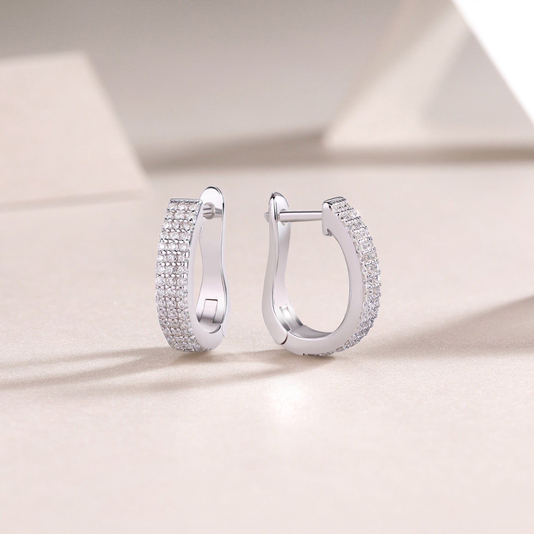 Twinrow Moissanite Huggie Hoop Earrings in Sterling Silver