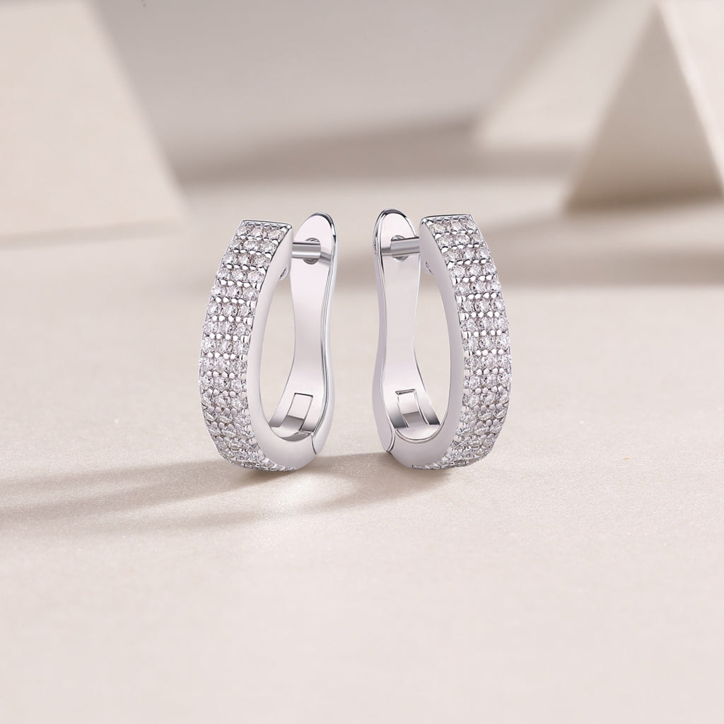 Twinrow Moissanite Huggie Hoop Earrings in Sterling Silver