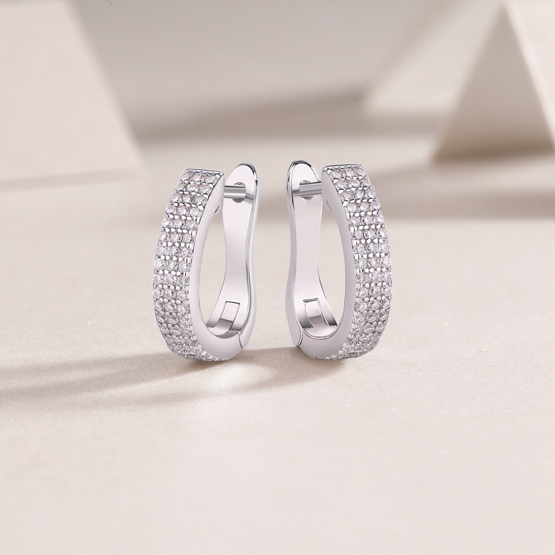 Twinrow Moissanite Huggie Hoop Earrings in Sterling Silver