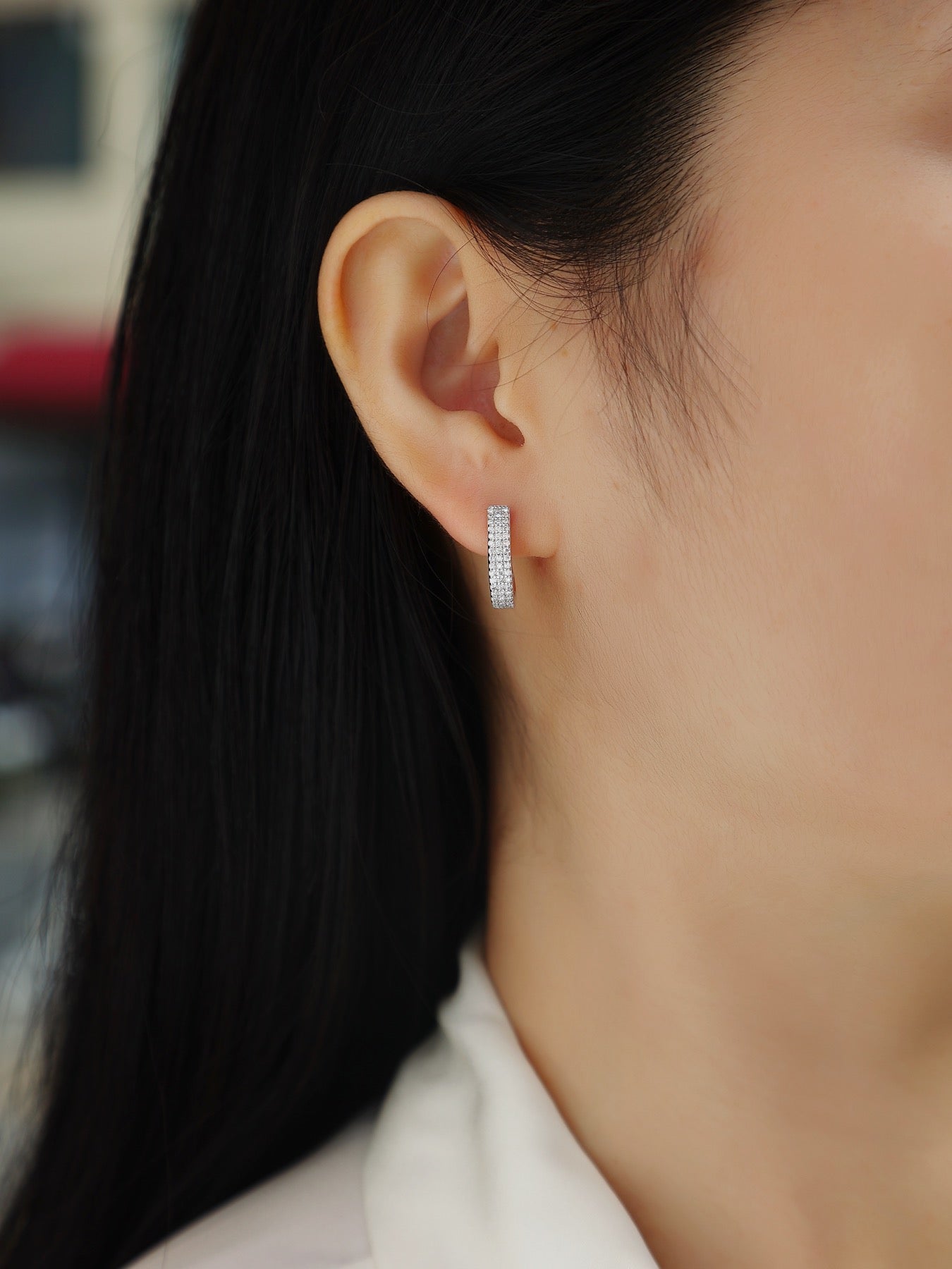 Twinrow Moissanite Huggie Hoop Earrings in Sterling Silver