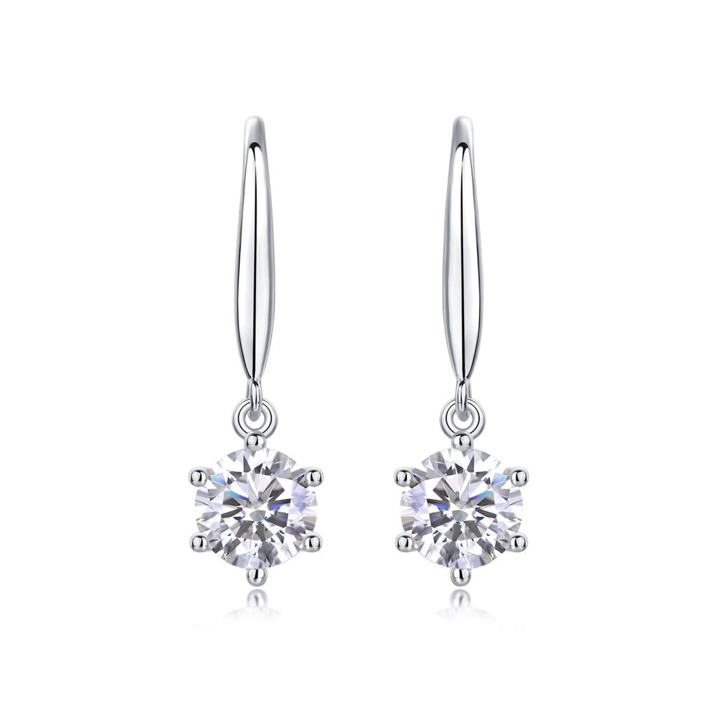 Pendine 1 Carat Moissanite Solitaire Drop Earrings in Sterling Silver