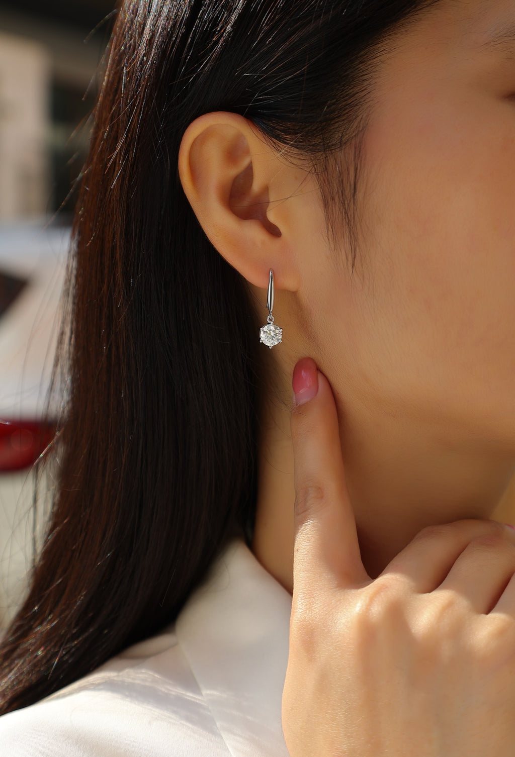 Pendine 1 Carat Moissanite Solitaire Drop Earrings in Sterling Silver