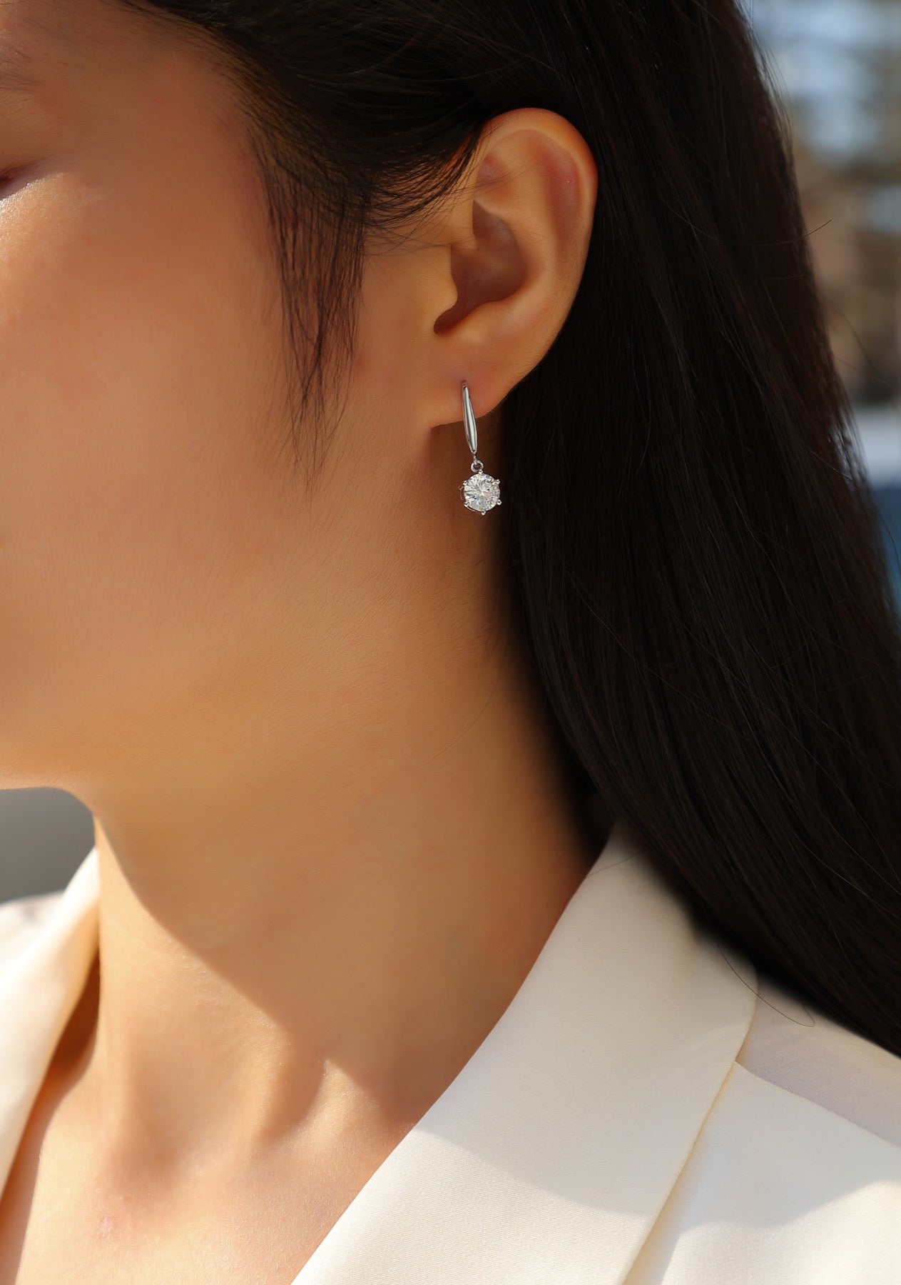 Pendine 1 Carat Moissanite Solitaire Drop Earrings in Sterling Silver