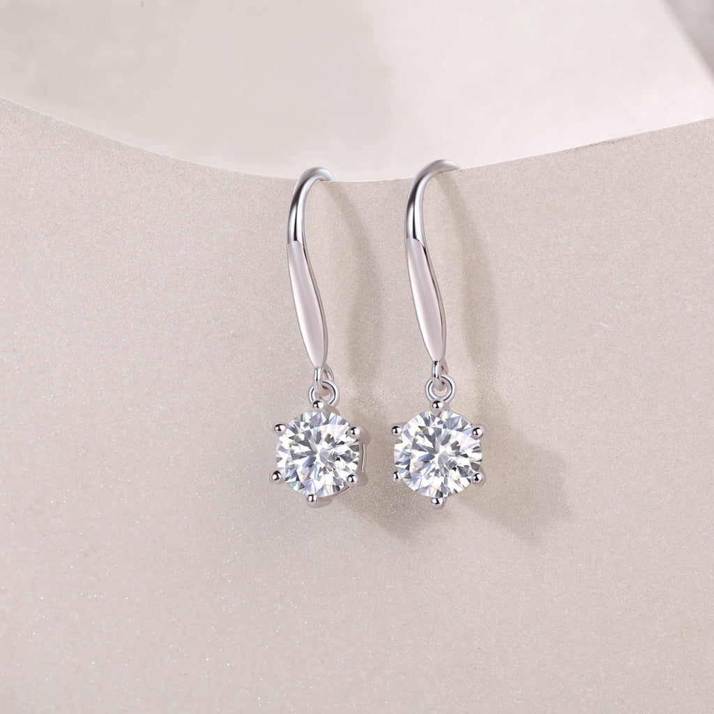Pendine 1 Carat Moissanite Solitaire Drop Earrings in Sterling Silver