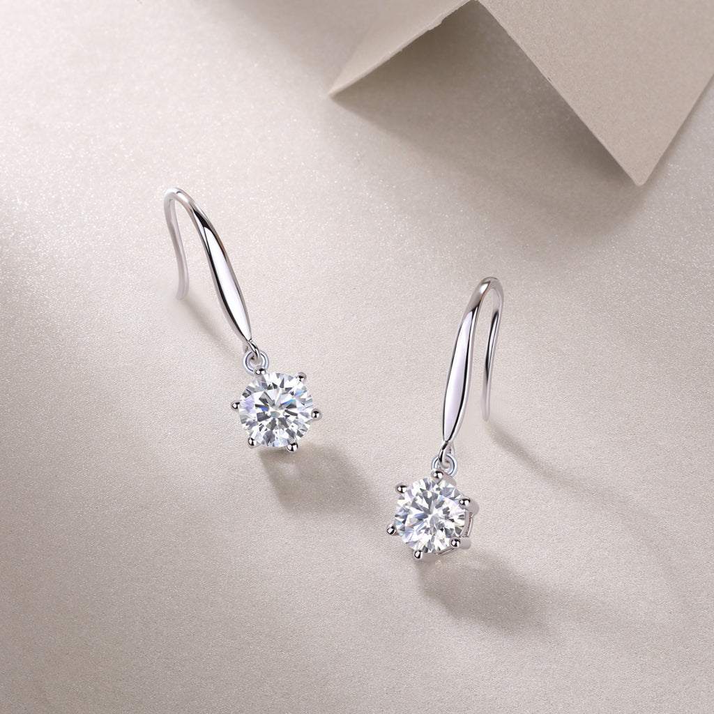 Pendine 1 Carat Moissanite Solitaire Drop Earrings in Sterling Silver