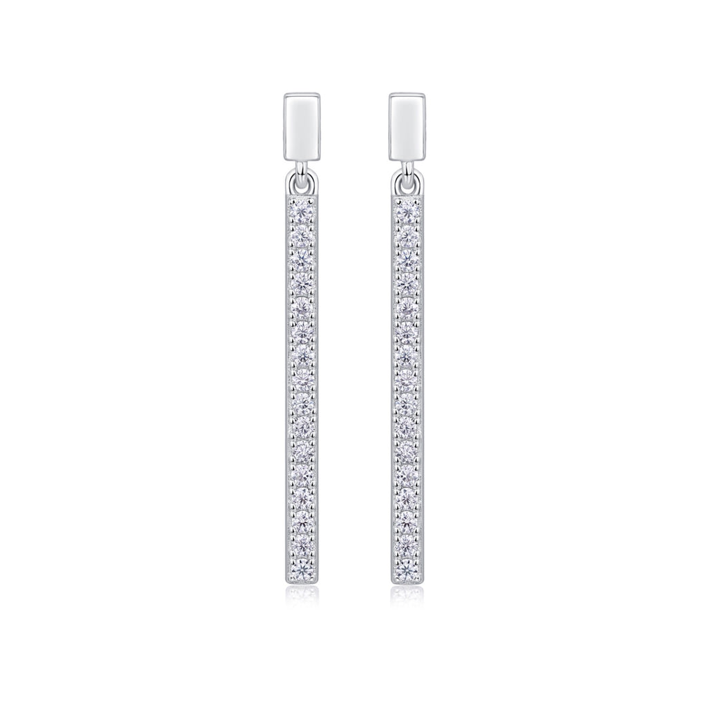 Baton Moissanite Bar Drop Earrings in Sterling Silver