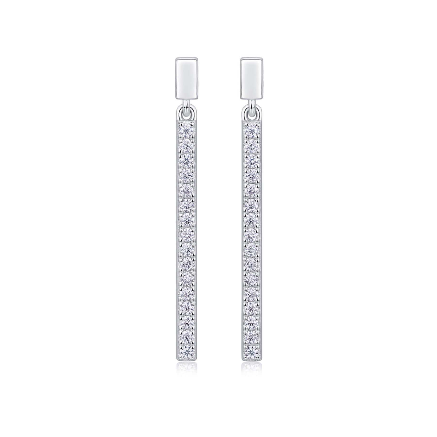 Baton Moissanite Bar Drop Earrings in Sterling Silver