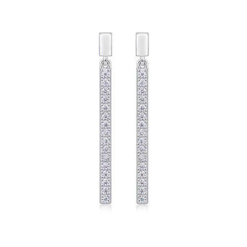 Baton Moissanite Bar Drop Earrings in Sterling Silver