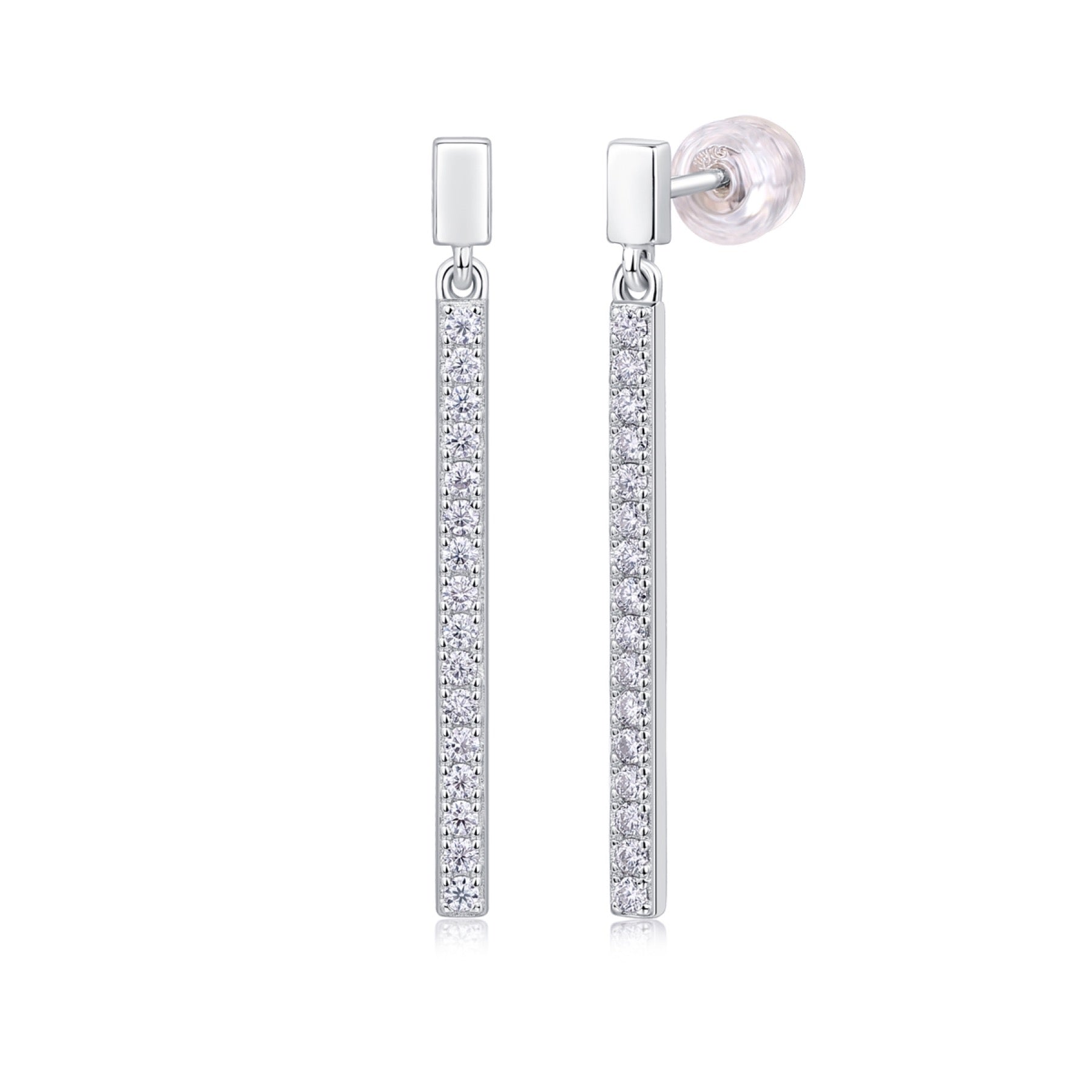 Baton Moissanite Bar Drop Earrings in Sterling Silver