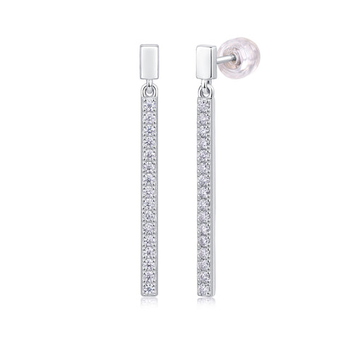 Baton Moissanite Bar Drop Earrings in Sterling Silver