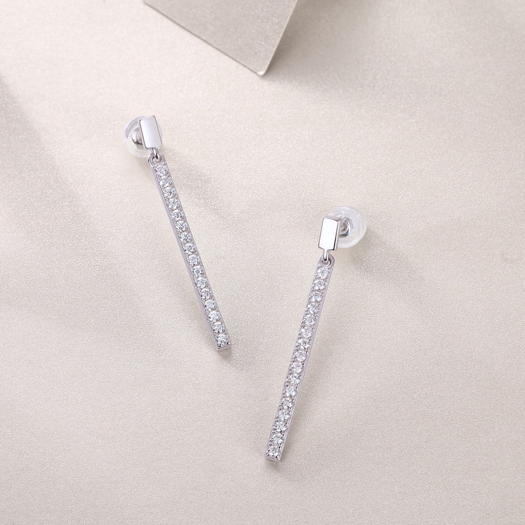 Baton Moissanite Bar Drop Earrings in Sterling Silver