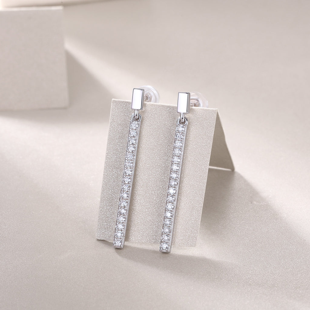 Baton Moissanite Bar Drop Earrings in Sterling Silver