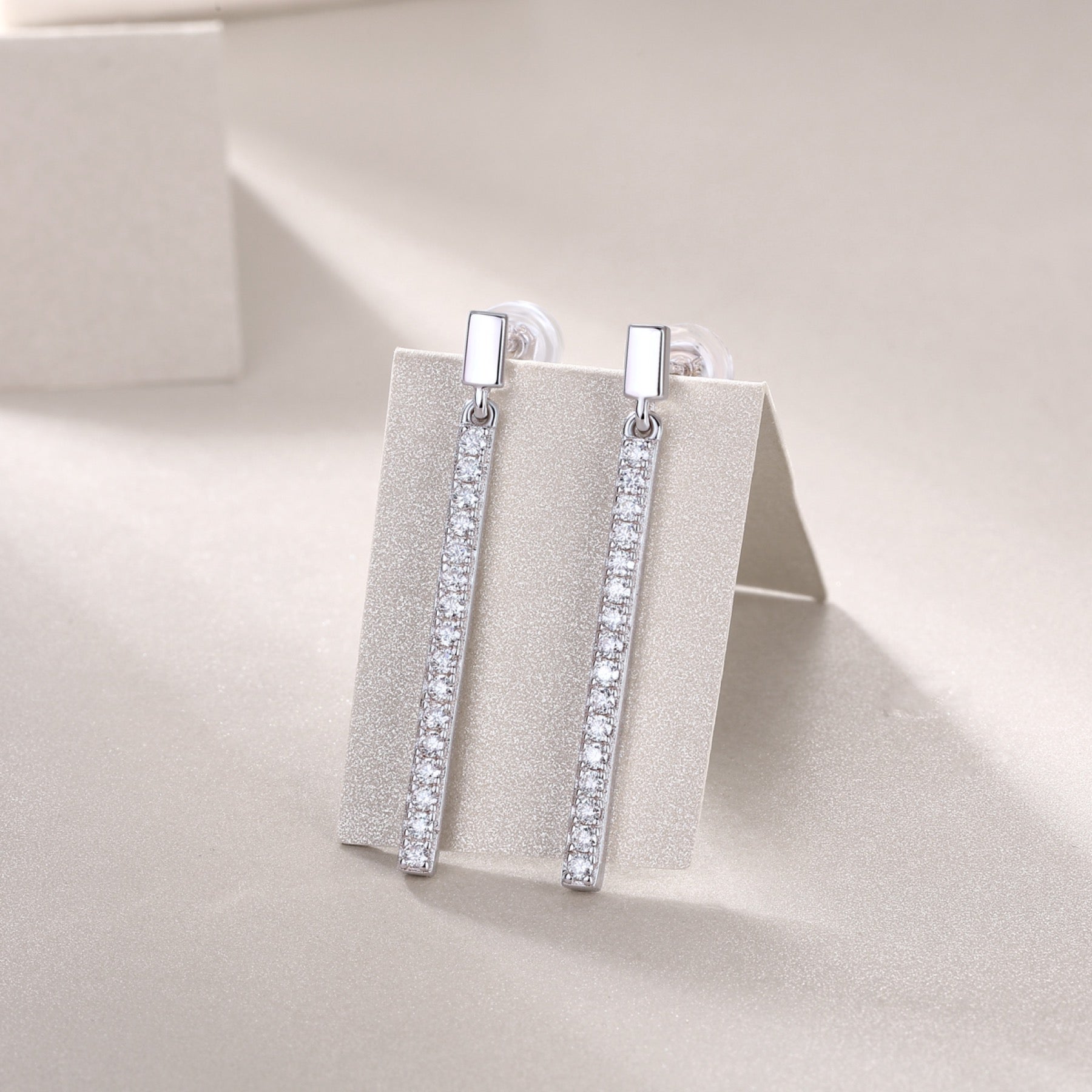 Baton Moissanite Bar Drop Earrings in Sterling Silver