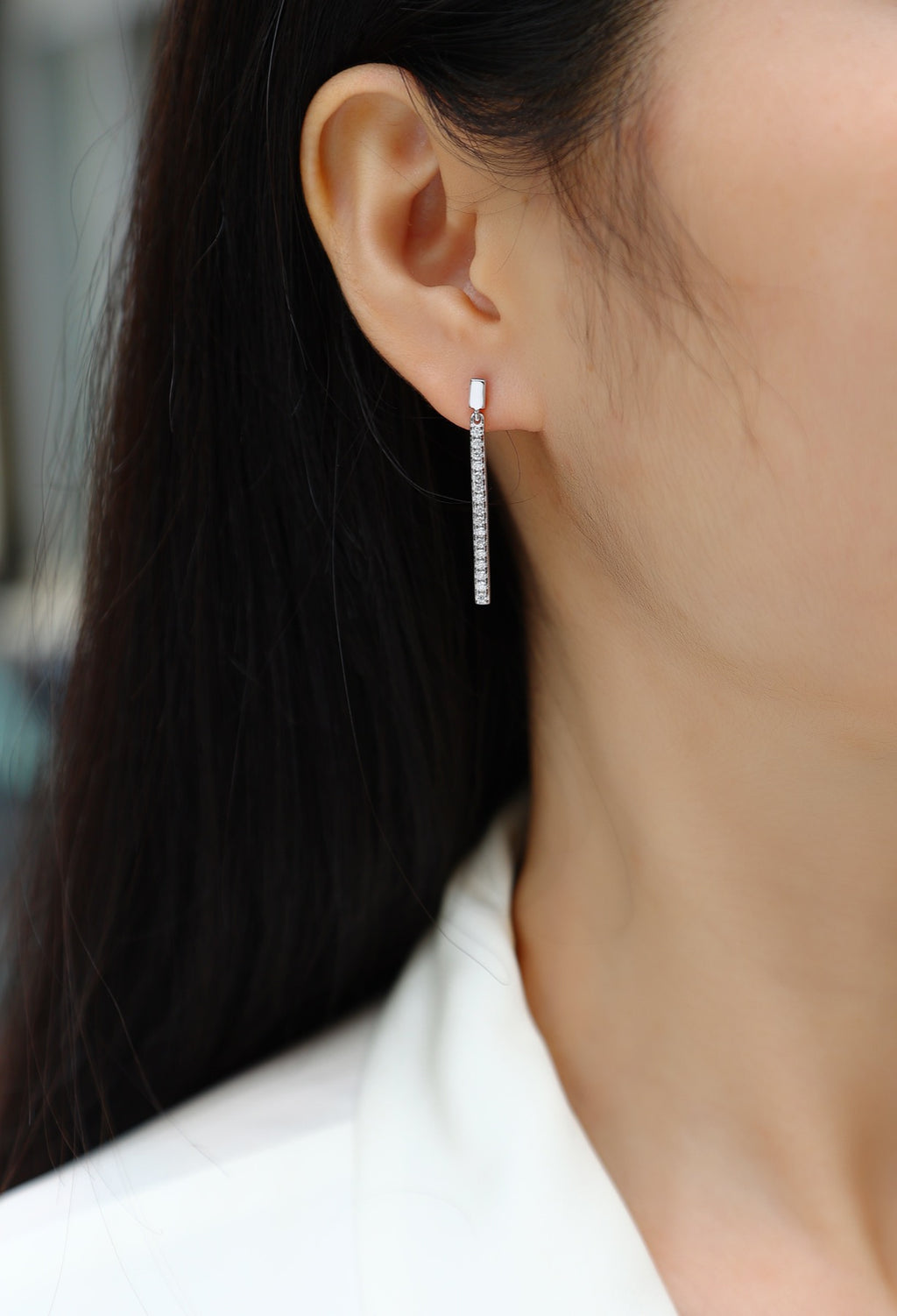 Baton Moissanite Bar Drop Earrings in Sterling Silver