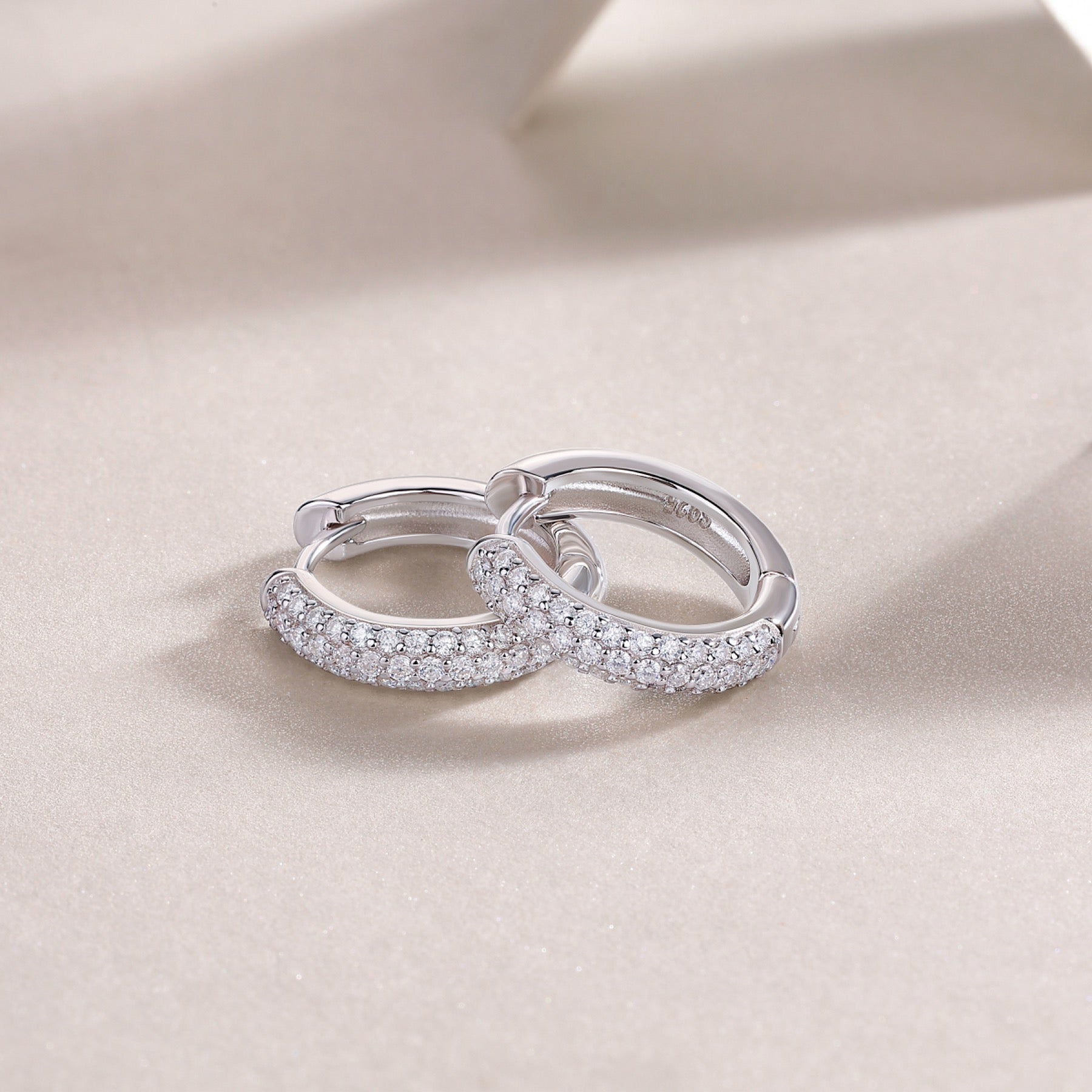 Bold Moissanite Huggie Hoop Earrings in Sterling Silver