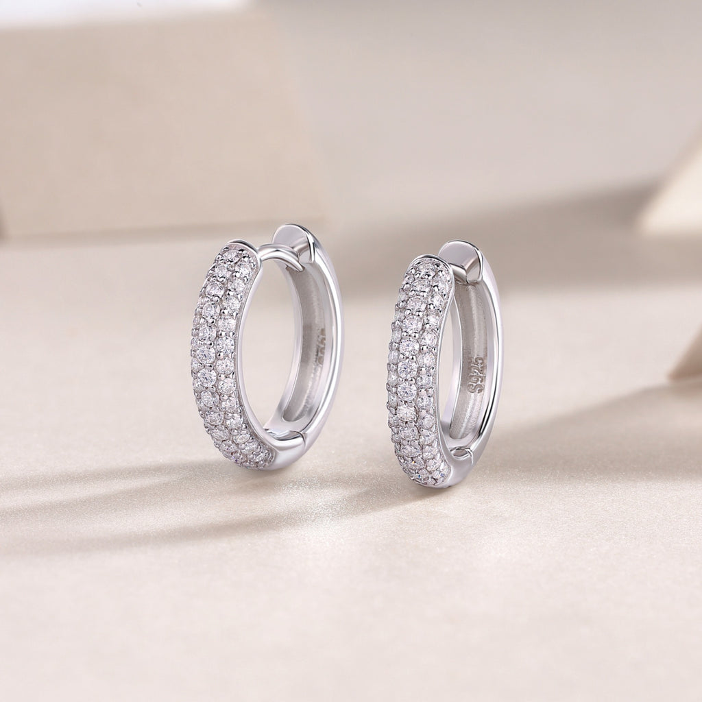 Bold Moissanite Huggie Hoop Earrings in Sterling Silver