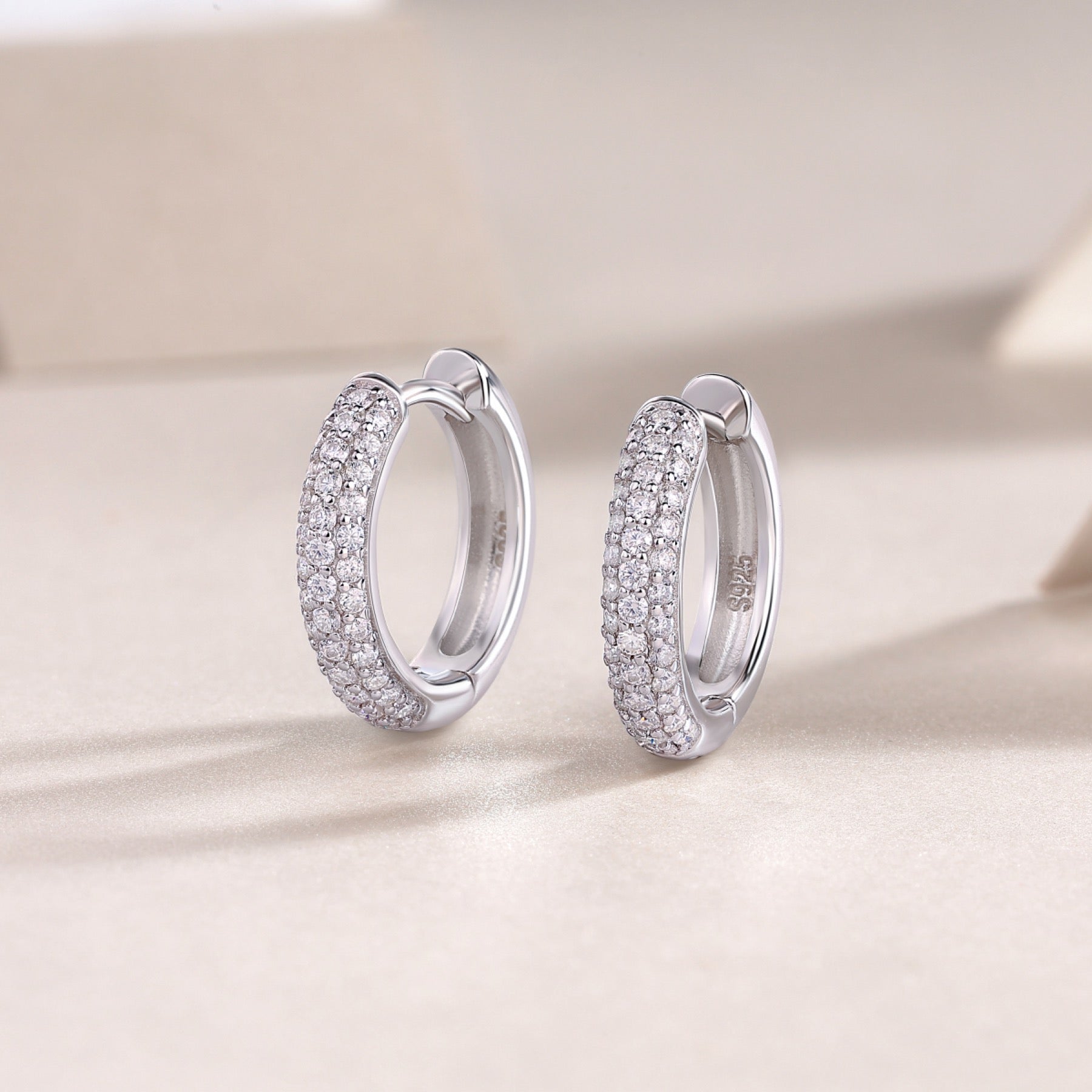 Bold Moissanite Huggie Hoop Earrings in Sterling Silver