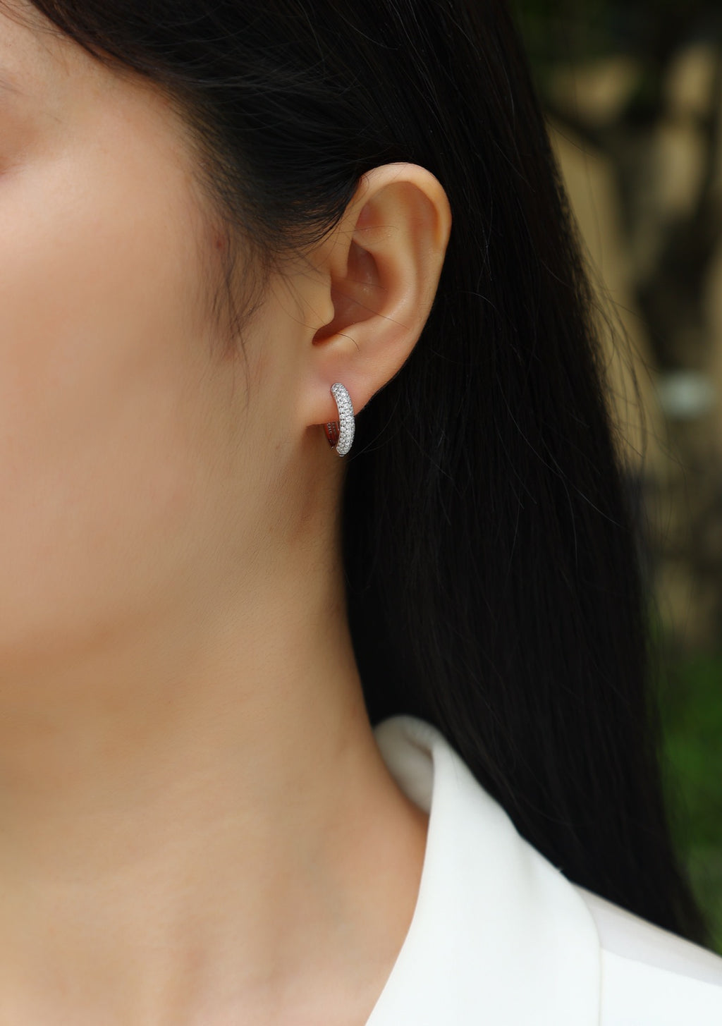 Bold Moissanite Huggie Hoop Earrings in Sterling Silver