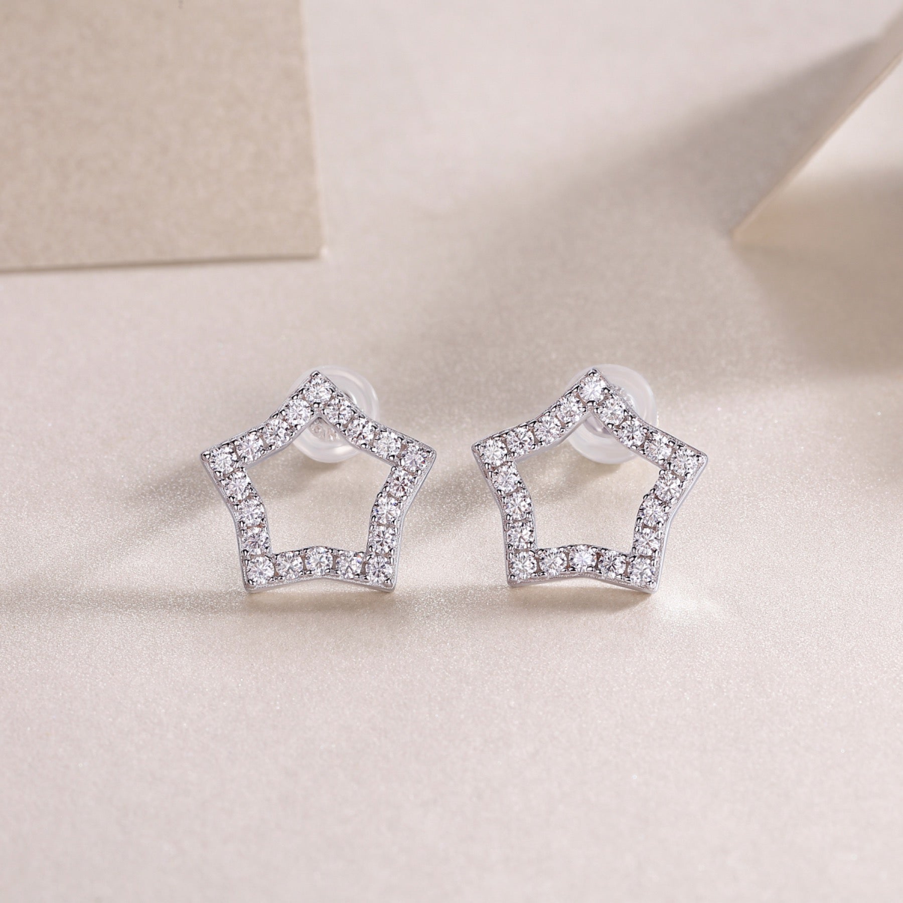 Estella Moissanite Star Stud Earrings in Sterling Silver