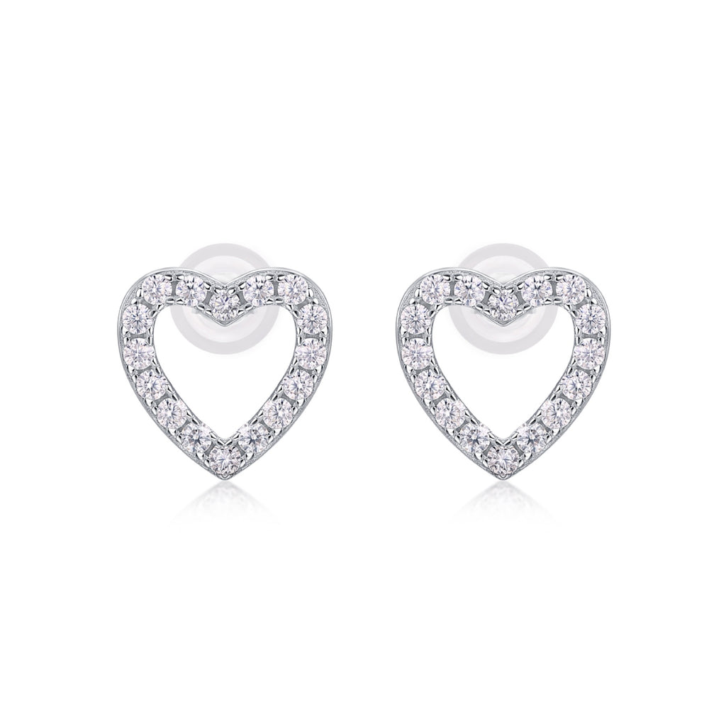 Coeurette Moissanite Heart Stud Earrings in Sterling Silver