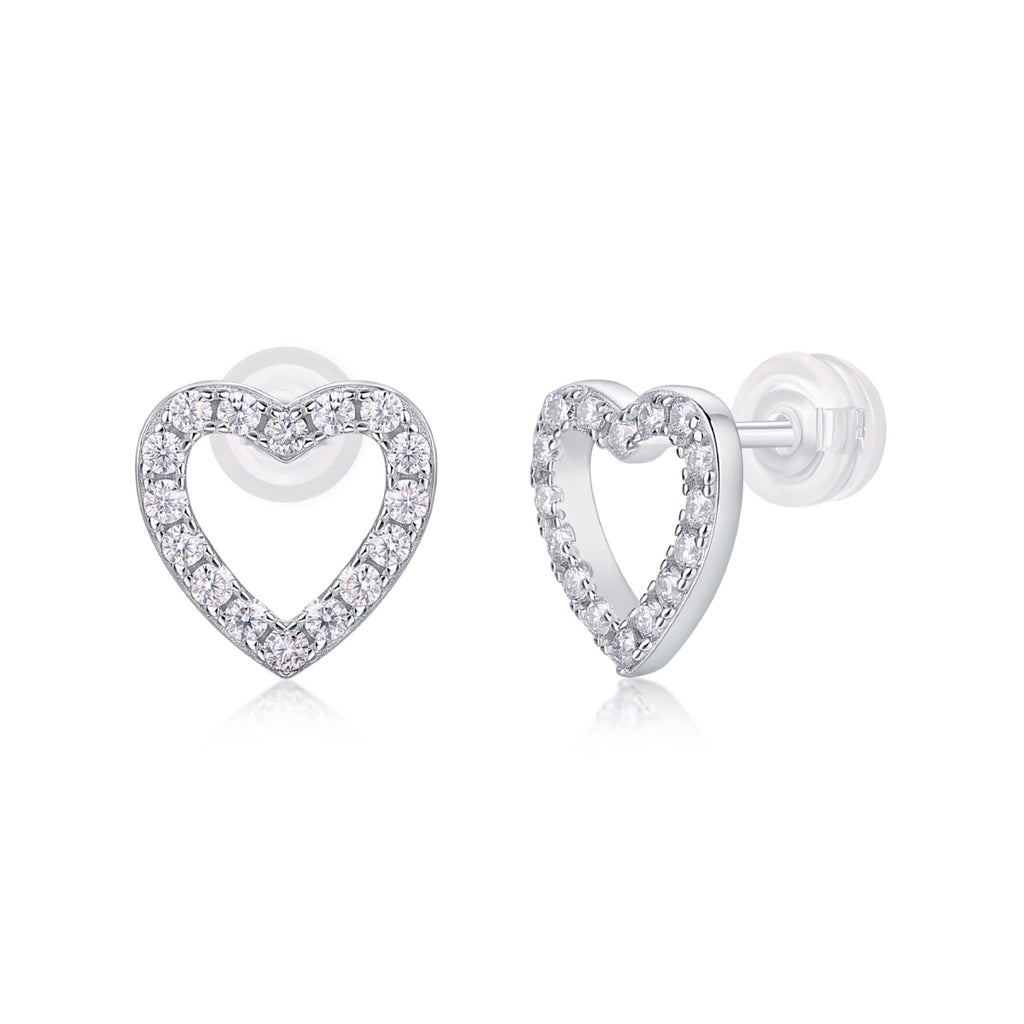 Coeurette Moissanite Heart Stud Earrings in Sterling Silver