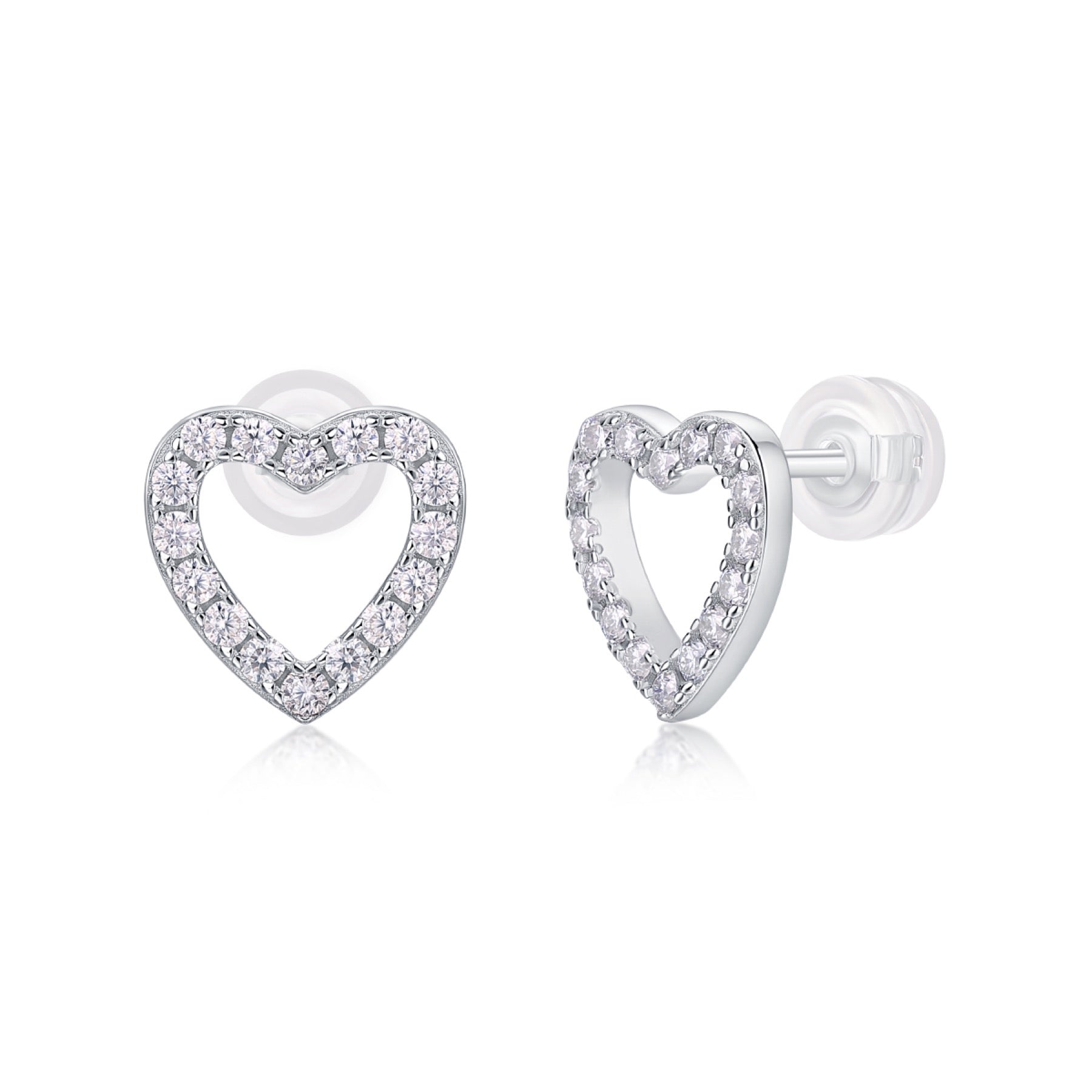 Coeurette Moissanite Heart Stud Earrings in Sterling Silver