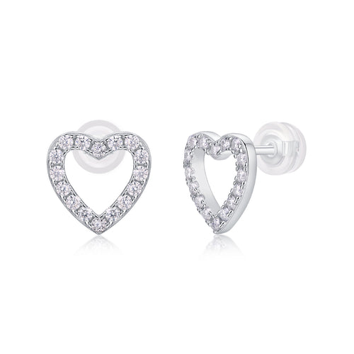 Coeurette Moissanite Heart Stud Earrings in Sterling Silver