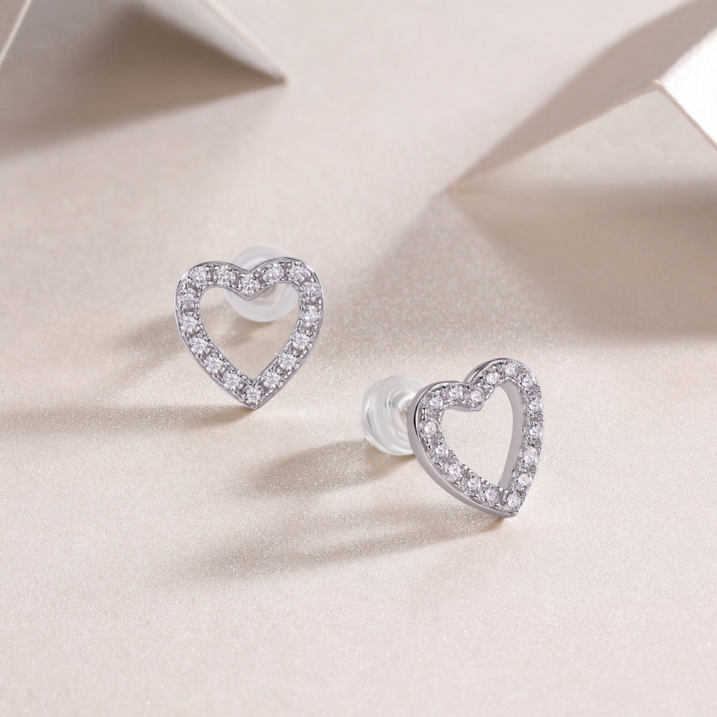 Coeurette Moissanite Heart Stud Earrings in Sterling Silver