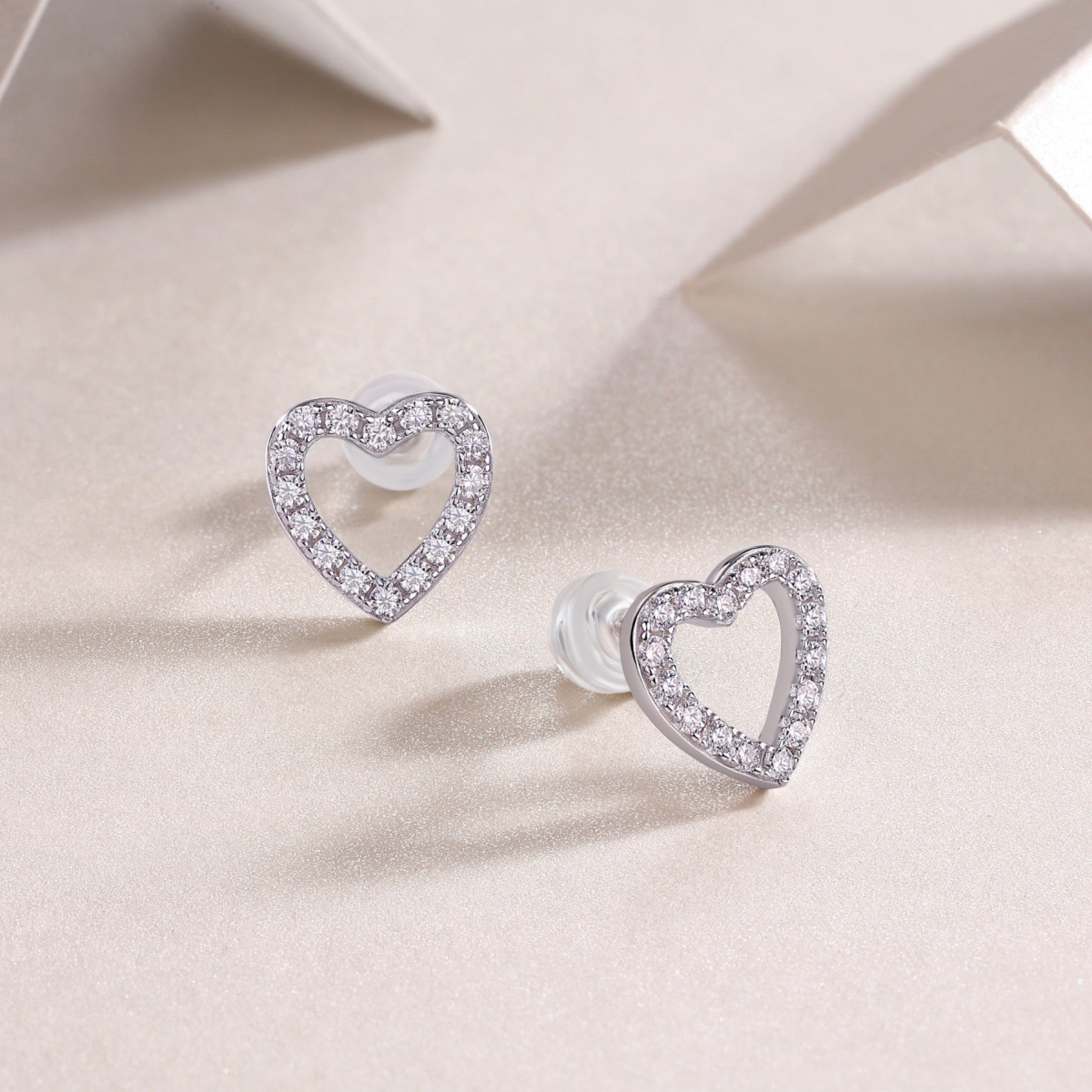 Coeurette Moissanite Heart Stud Earrings in Sterling Silver