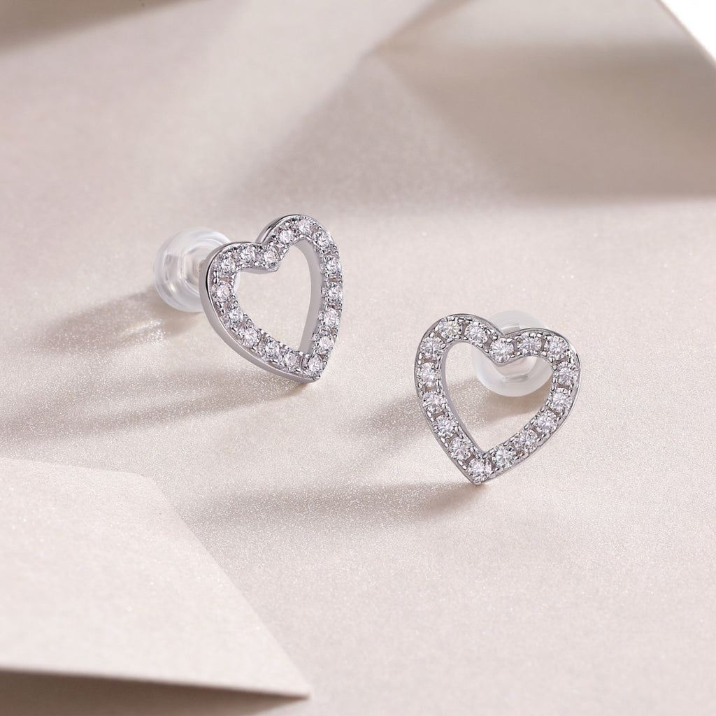 Coeurette Moissanite Heart Stud Earrings in Sterling Silver