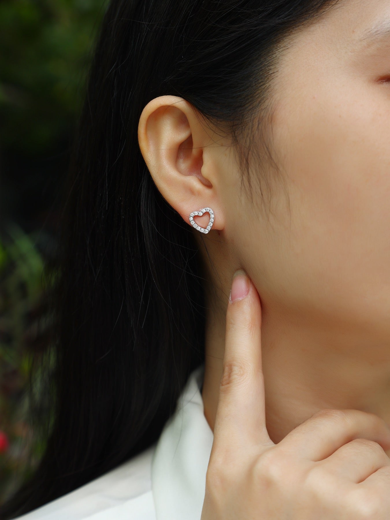 Coeurette Moissanite Heart Stud Earrings in Sterling Silver