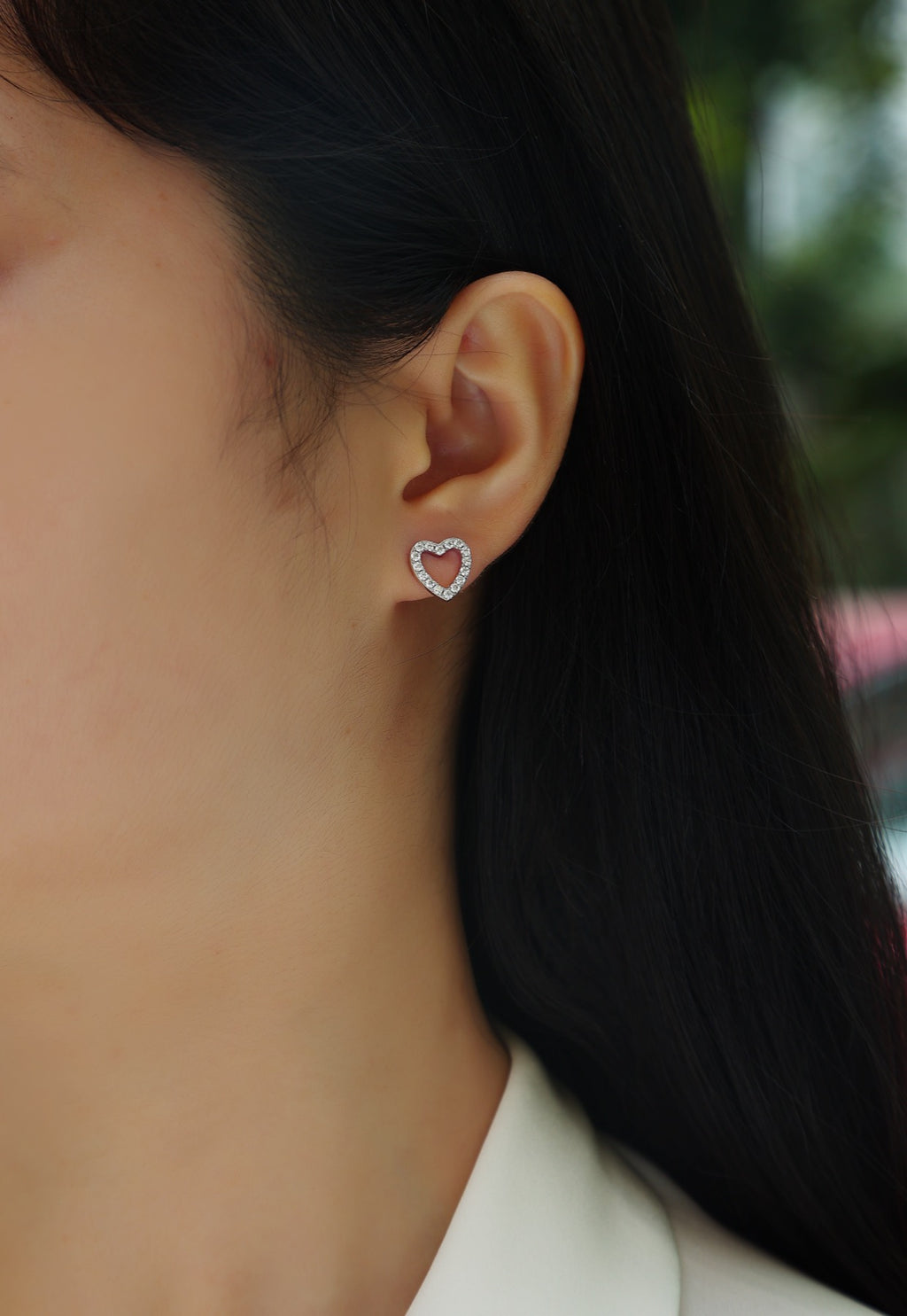 Coeurette Moissanite Heart Stud Earrings in Sterling Silver