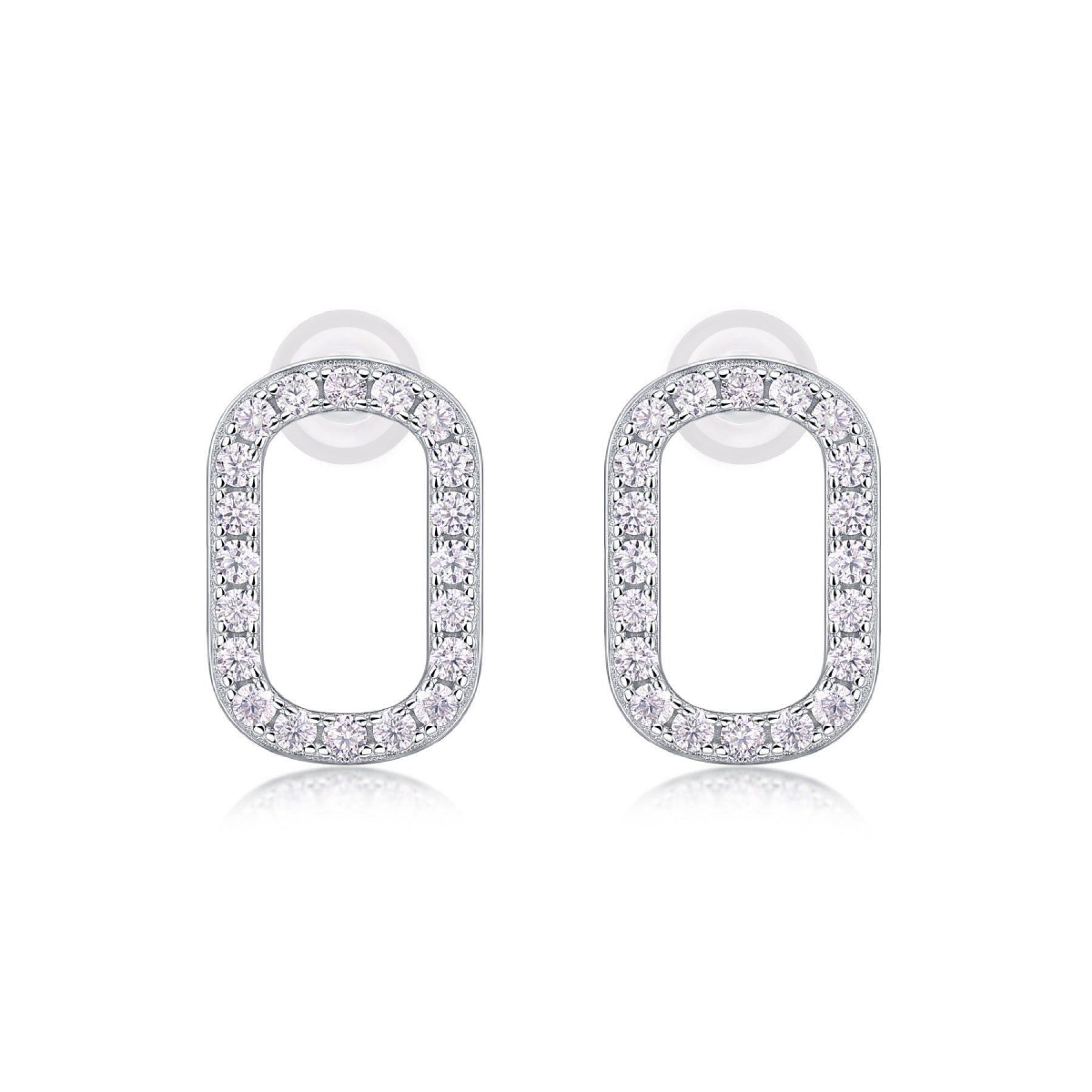 Cameo Moissanite Oval Stud Earrings in Sterling Silver