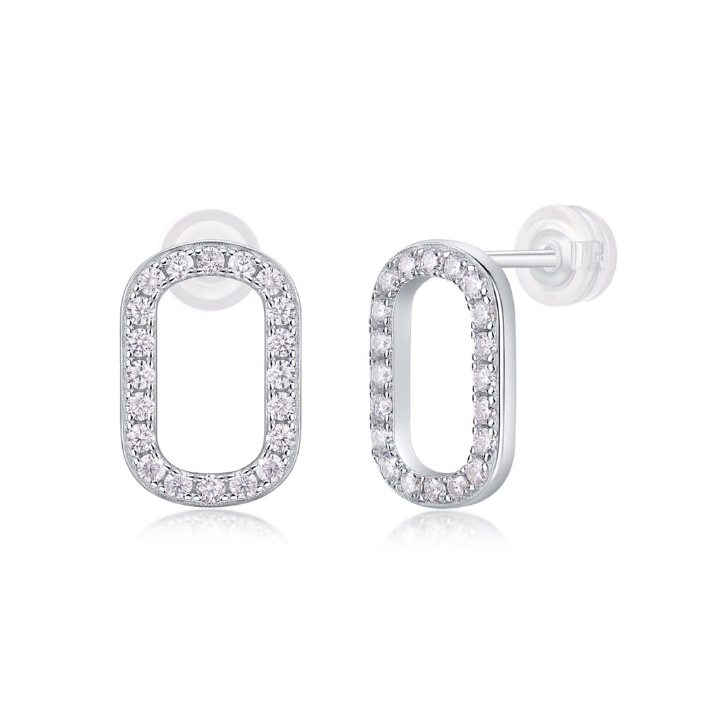 Cameo Moissanite Oval Stud Earrings in Sterling Silver