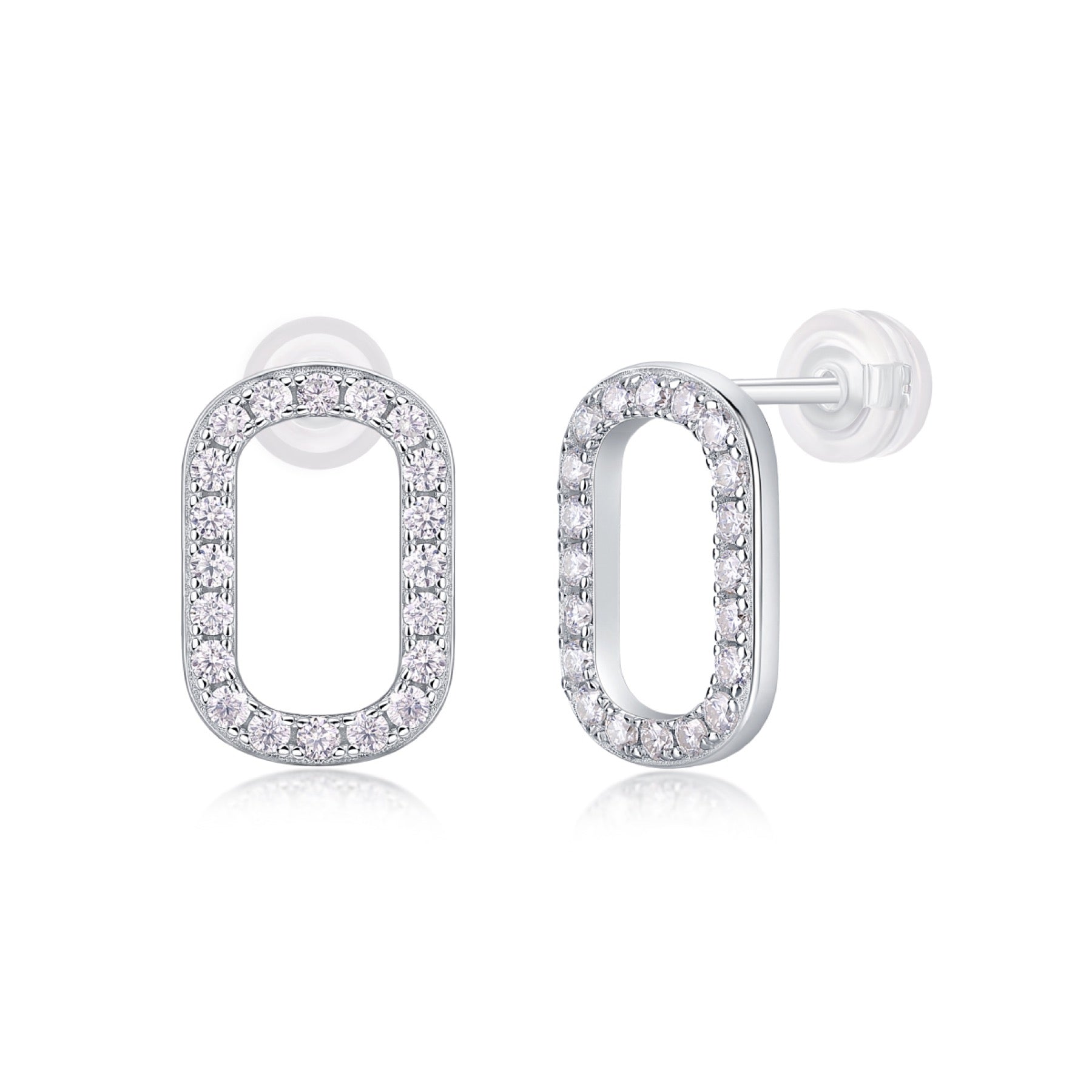 Cameo Moissanite Oval Stud Earrings in Sterling Silver