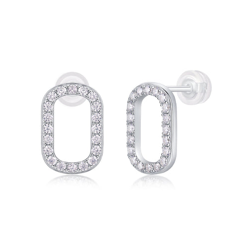 Cameo Moissanite Oval Stud Earrings in Sterling Silver