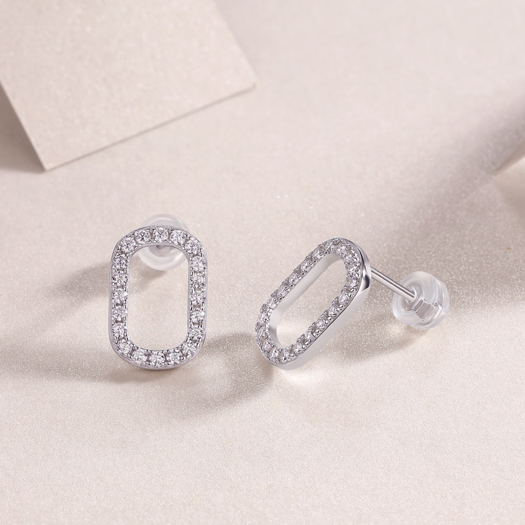 Cameo Moissanite Oval Stud Earrings in Sterling Silver
