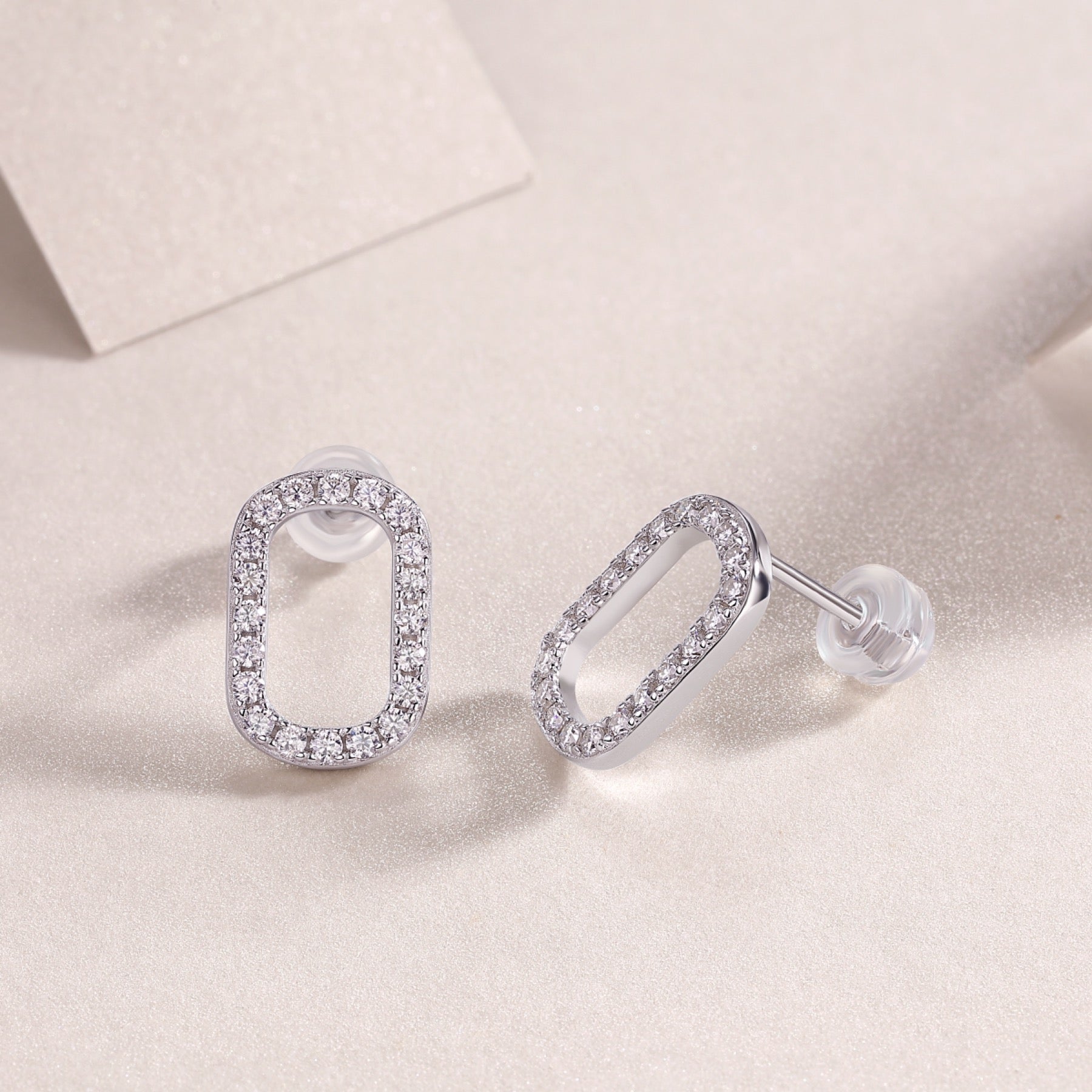 Cameo Moissanite Oval Stud Earrings in Sterling Silver