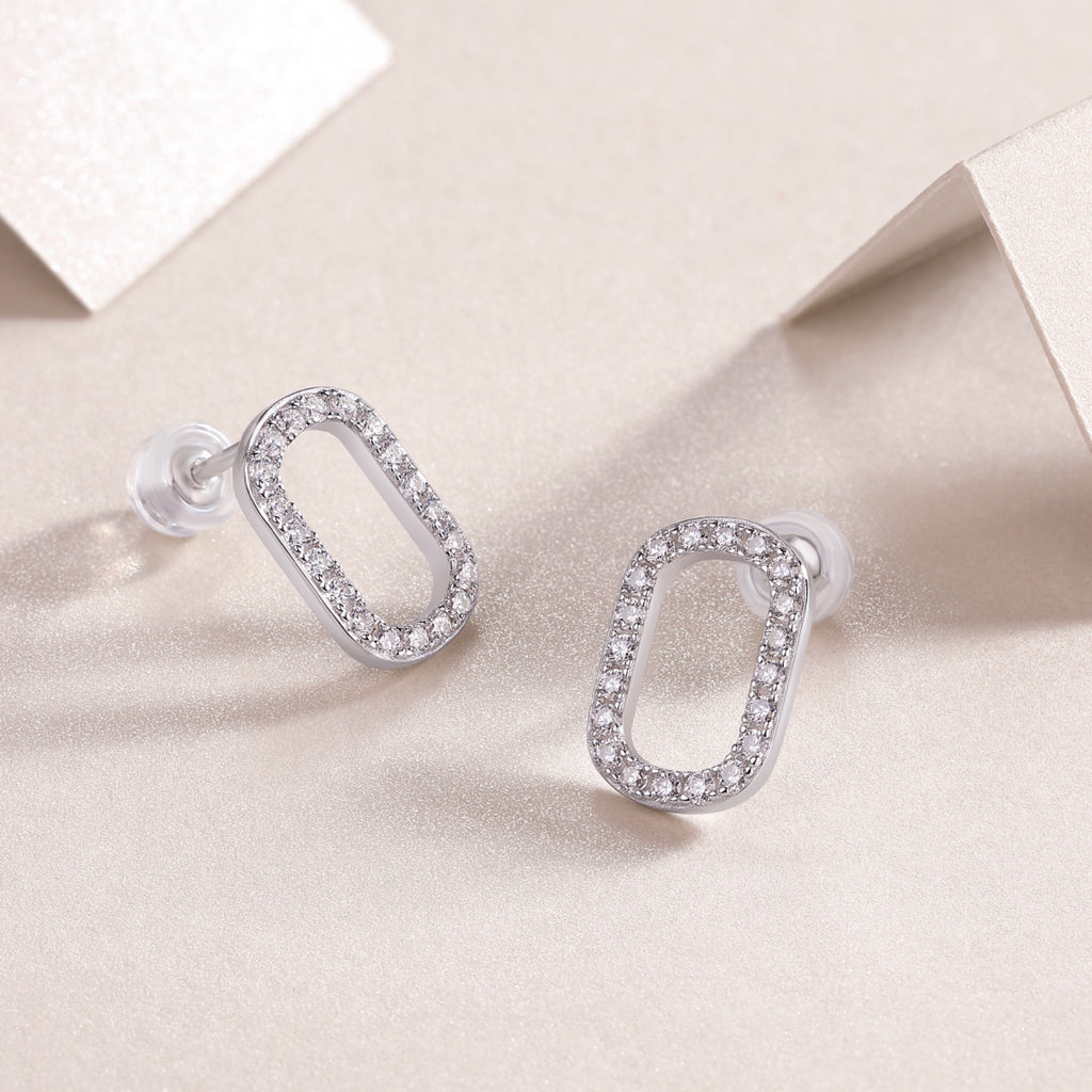 Cameo Moissanite Oval Stud Earrings in Sterling Silver