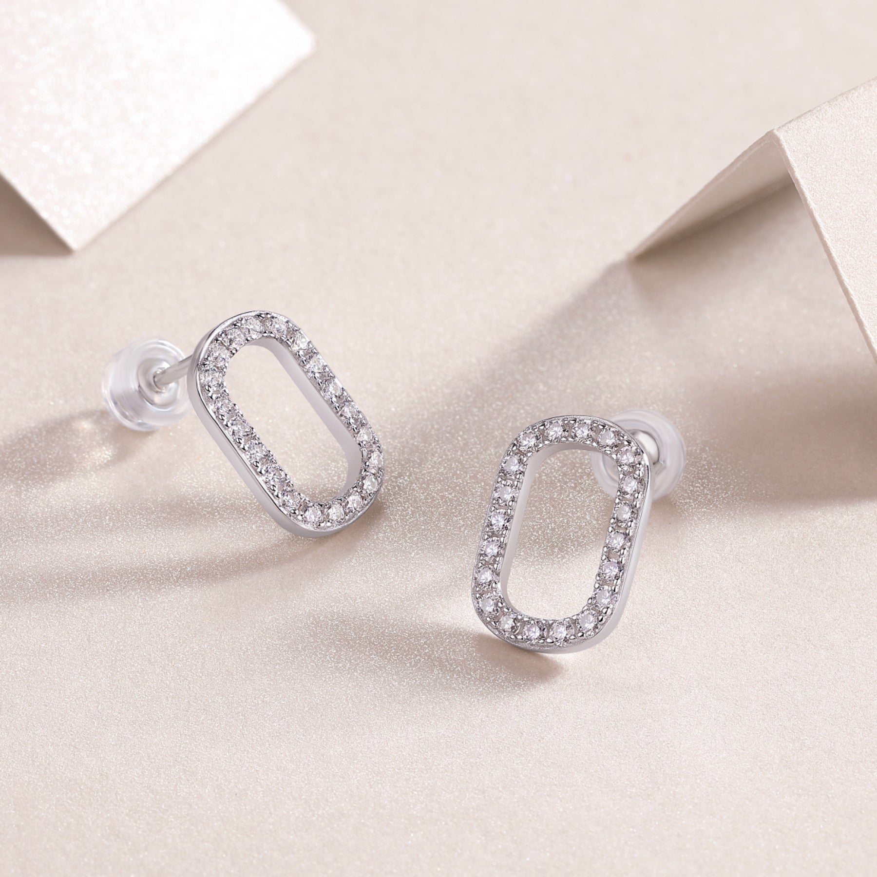 Cameo Moissanite Oval Stud Earrings in Sterling Silver