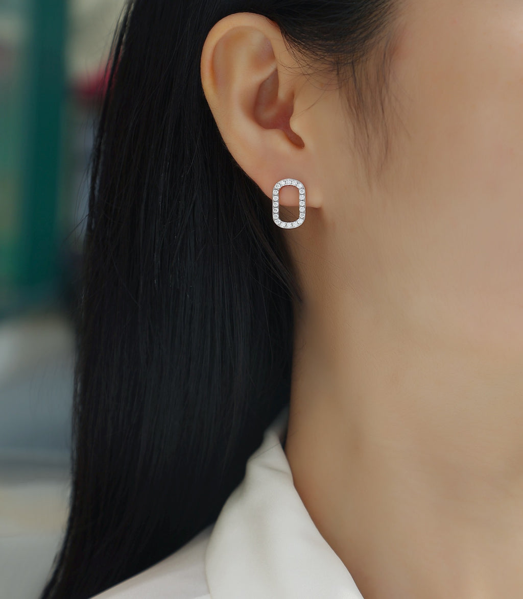 Cameo Moissanite Oval Stud Earrings in Sterling Silver