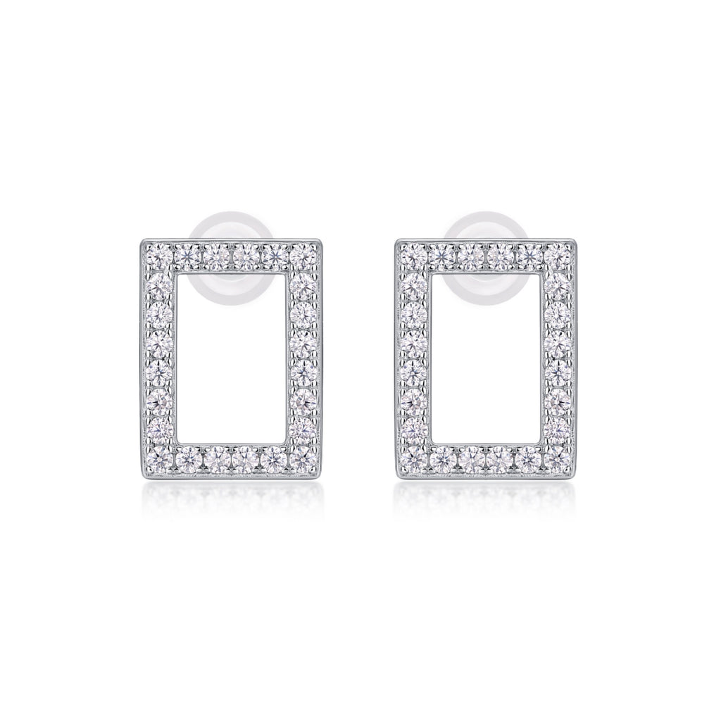 Quadro Moissanite Square Stud Earrings in Sterling Silver