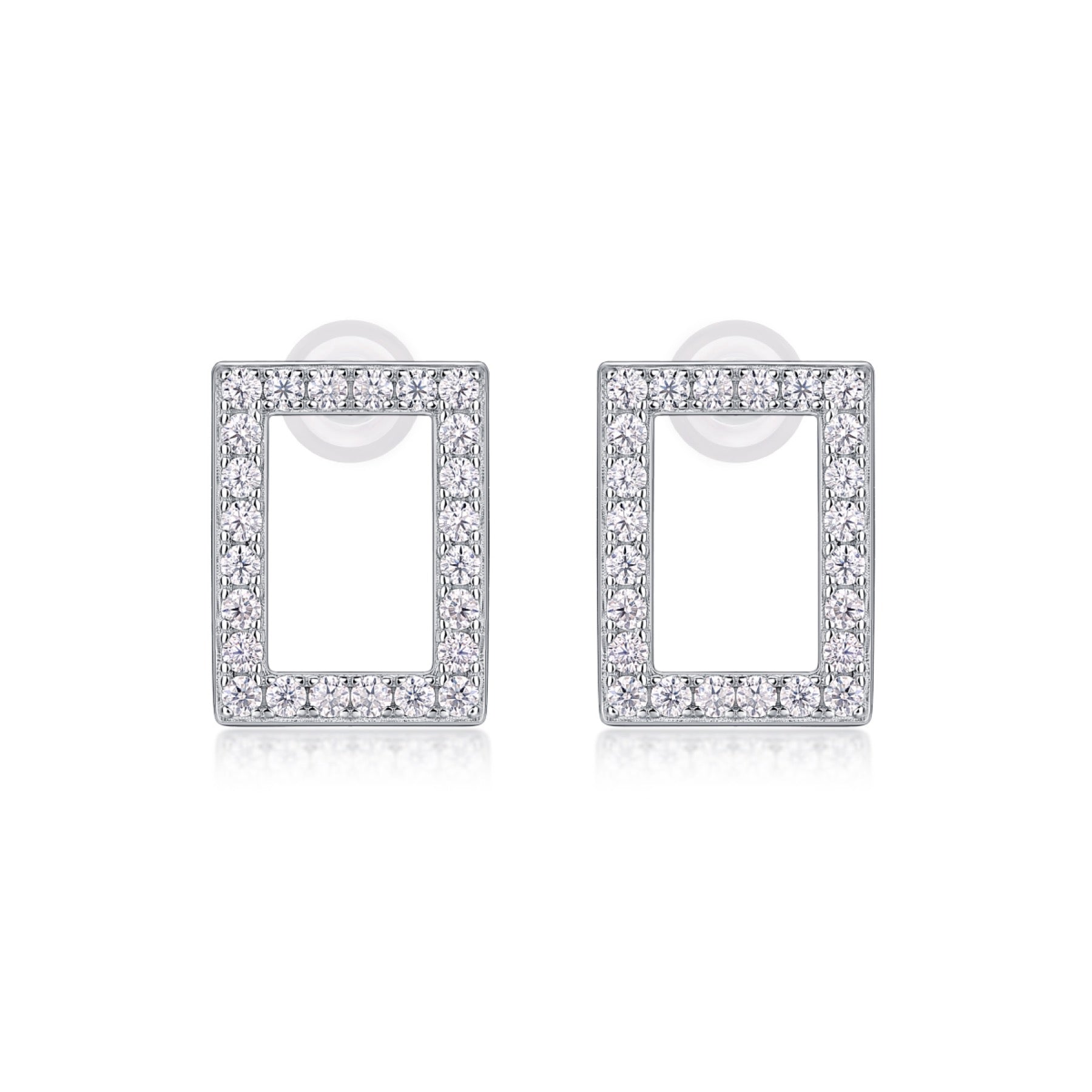 Quadro Moissanite Square Stud Earrings in Sterling Silver
