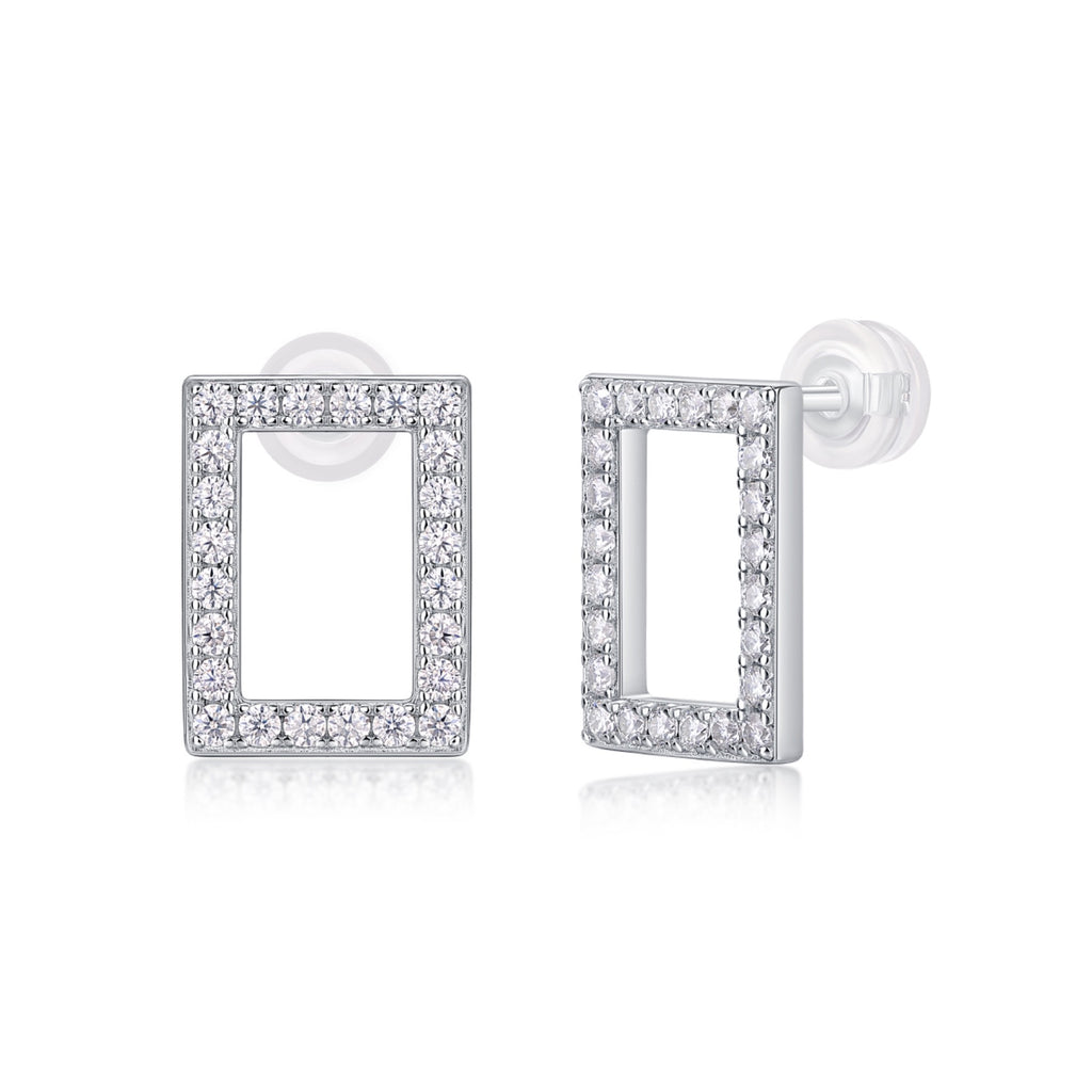 Quadro Moissanite Square Stud Earrings in Sterling Silver