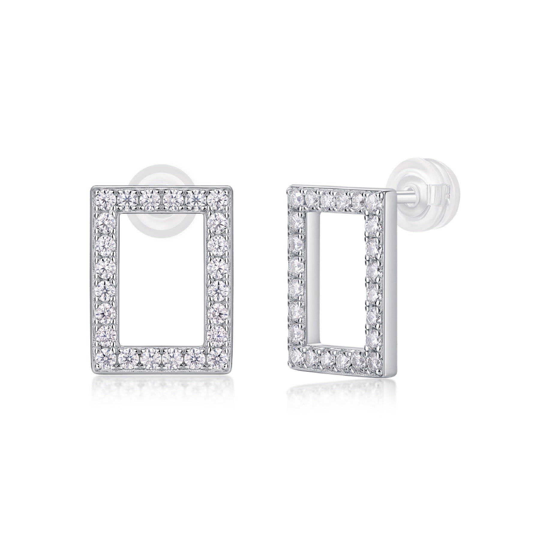 Quadro Moissanite Square Stud Earrings in Sterling Silver