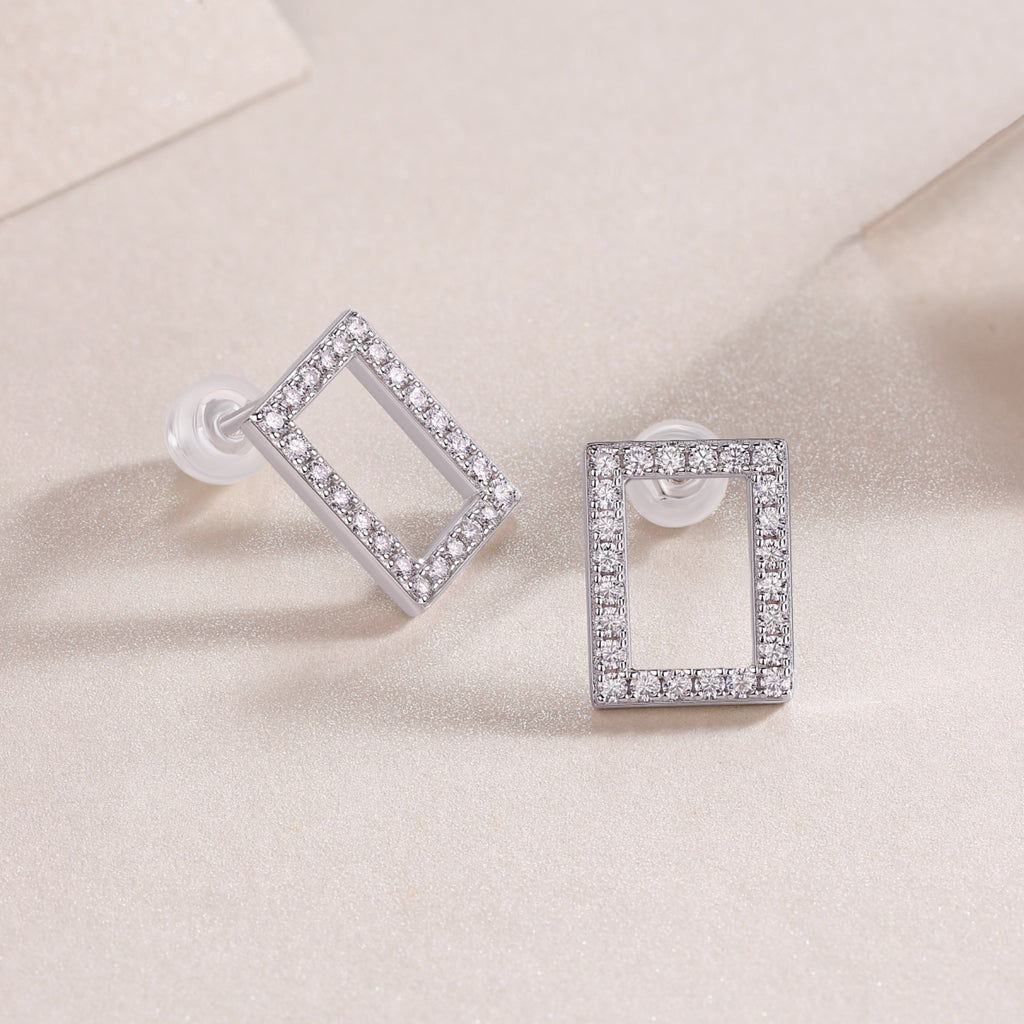 Quadro Moissanite Square Stud Earrings in Sterling Silver