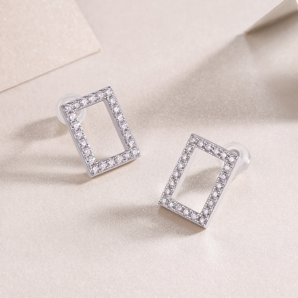 Quadro Moissanite Square Stud Earrings in Sterling Silver