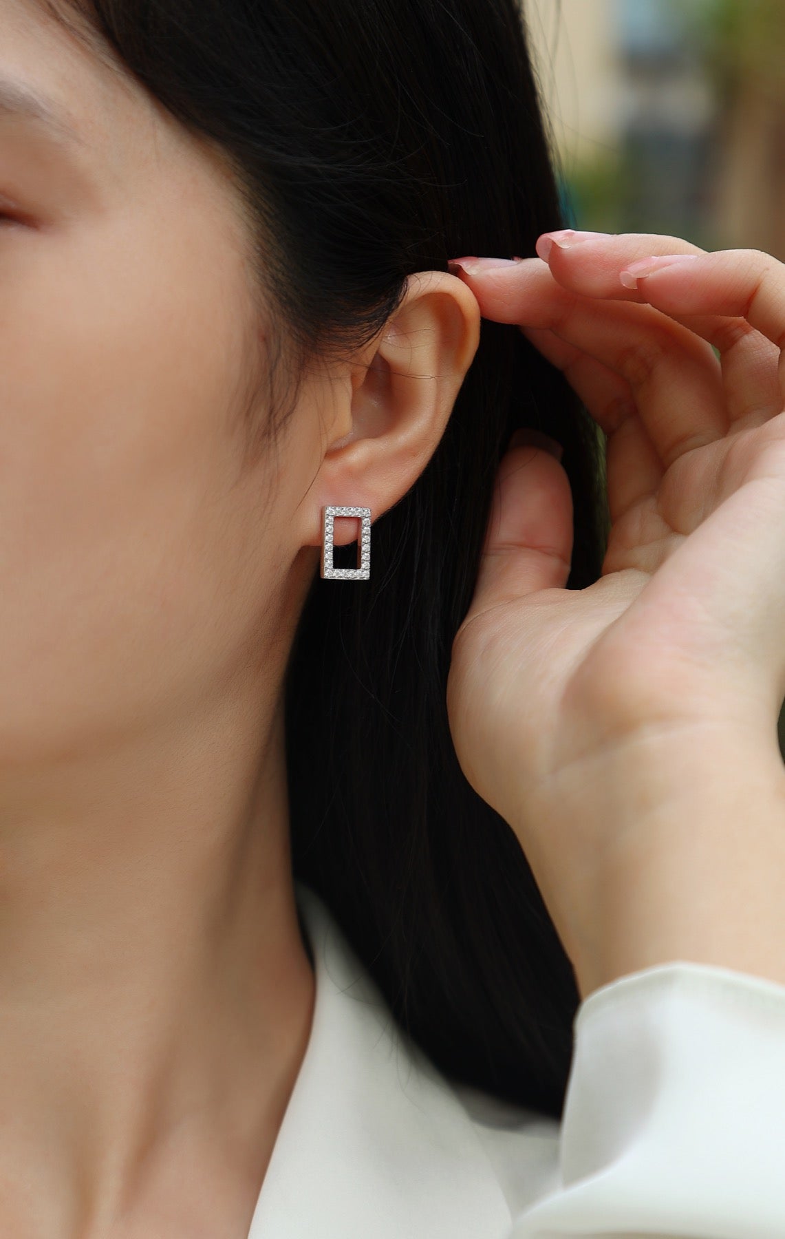 Quadro Moissanite Square Stud Earrings in Sterling Silver