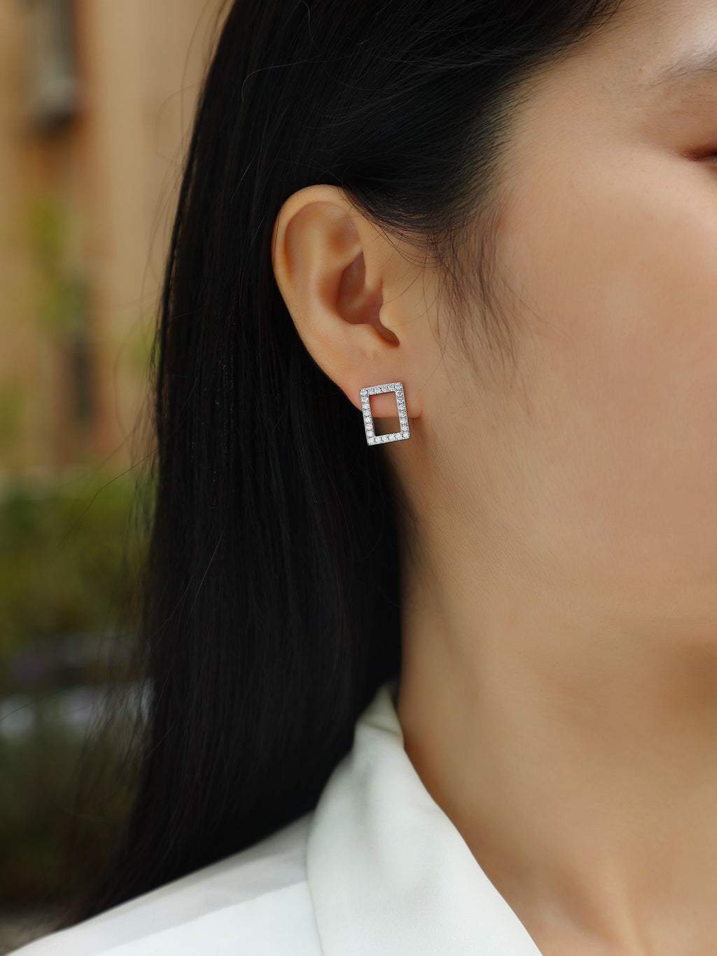 Quadro Moissanite Square Stud Earrings in Sterling Silver