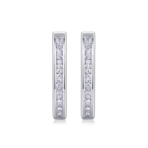 Arch Moissanite Baguette Huggie Hoop Earrings in Sterling Silver